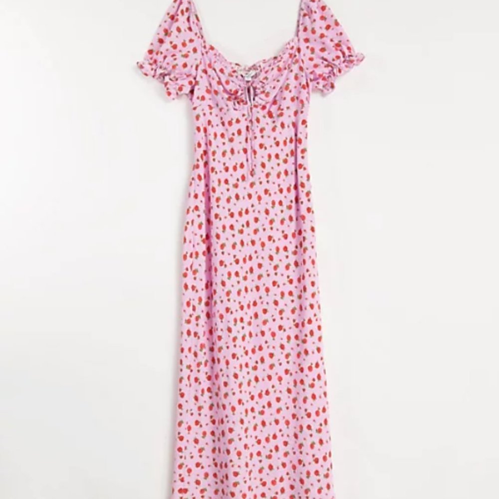 Topshop woven floral Bardot midi dress in pink